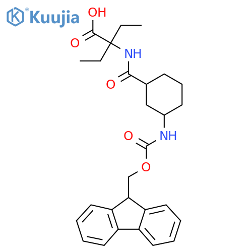 2-ethyl-2-{3-({(9H-fluoren-9-yl)methoxycarbonyl}amino)cyclohexylformamido}butanoic acid structure