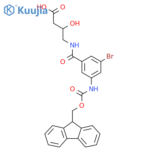 4-{3-bromo-5-({(9H-fluoren-9-yl)methoxycarbonyl}amino)phenylformamido}-3-hydroxybutanoic acid structure
