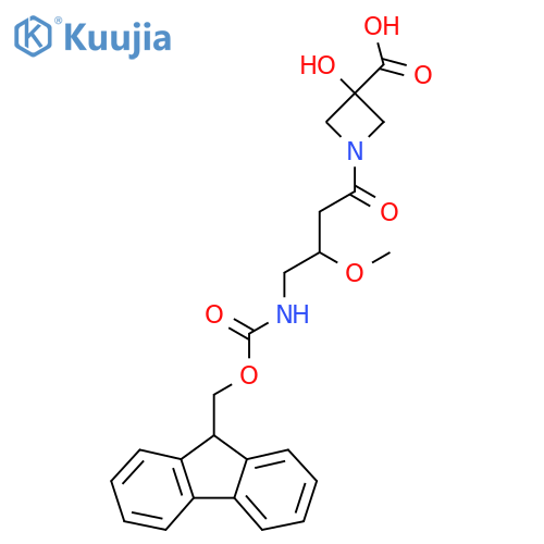 1-4-({(9H-fluoren-9-yl)methoxycarbonyl}amino)-3-methoxybutanoyl-3-hydroxyazetidine-3-carboxylic acid structure