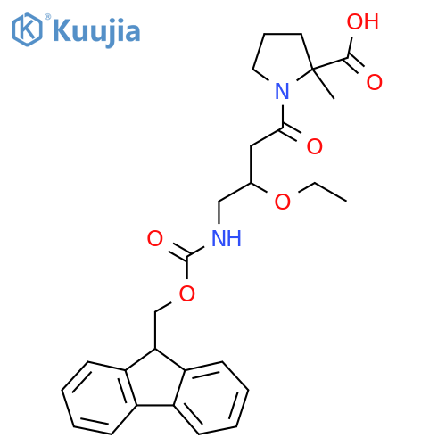 1-3-ethoxy-4-({(9H-fluoren-9-yl)methoxycarbonyl}amino)butanoyl-2-methylpyrrolidine-2-carboxylic acid structure