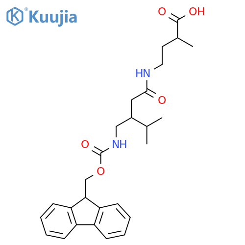 4-{3-({(9H-fluoren-9-yl)methoxycarbonyl}amino)methyl-4-methylpentanamido}-2-methylbutanoic acid structure