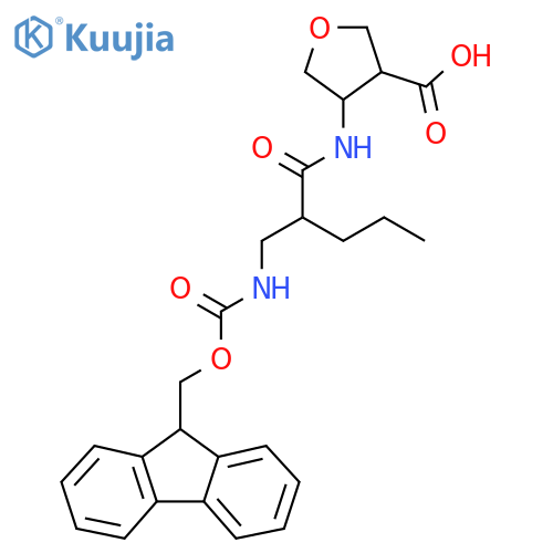 4-{2-({(9H-fluoren-9-yl)methoxycarbonyl}amino)methylpentanamido}oxolane-3-carboxylic acid structure