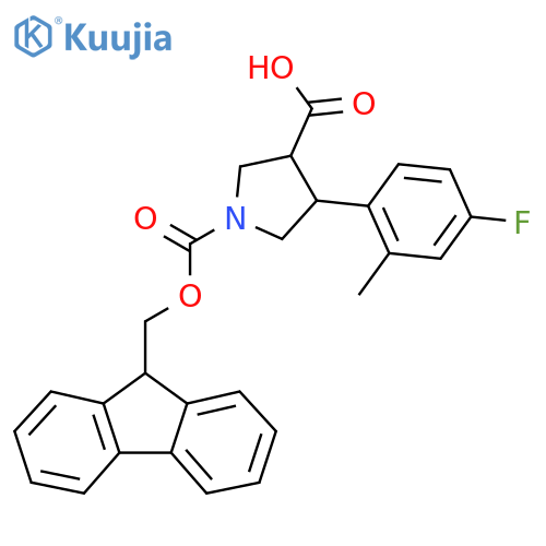 1-{(9H-fluoren-9-yl)methoxycarbonyl}-4-(4-fluoro-2-methylphenyl)pyrrolidine-3-carboxylic acid structure