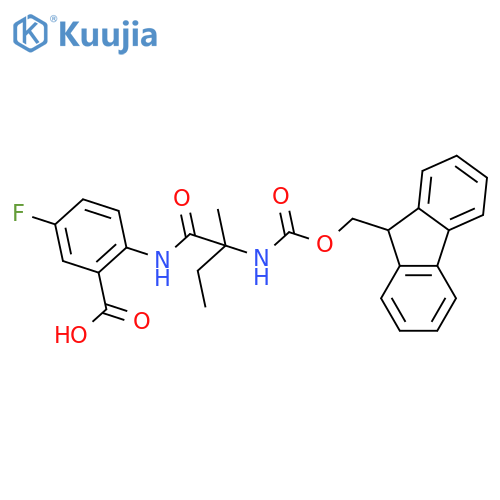 2-2-({(9H-fluoren-9-yl)methoxycarbonyl}amino)-2-methylbutanamido-5-fluorobenzoic acid structure