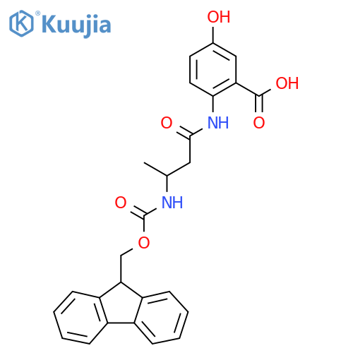 2-3-({(9H-fluoren-9-yl)methoxycarbonyl}amino)butanamido-5-hydroxybenzoic acid structure