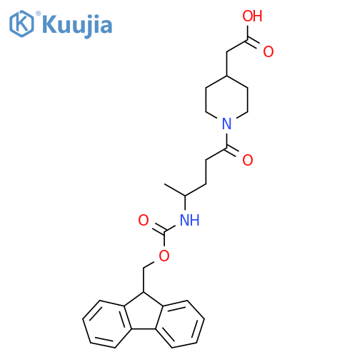 2-{1-4-({(9H-fluoren-9-yl)methoxycarbonyl}amino)pentanoylpiperidin-4-yl}acetic acid structure