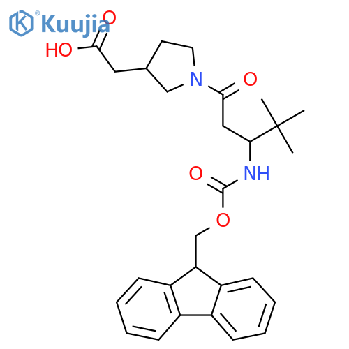2-{1-3-({(9H-fluoren-9-yl)methoxycarbonyl}amino)-4,4-dimethylpentanoylpyrrolidin-3-yl}acetic acid structure