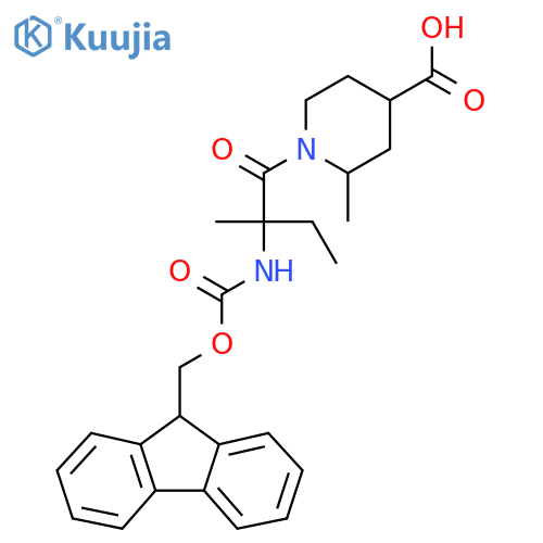 1-2-({(9H-fluoren-9-yl)methoxycarbonyl}amino)-2-methylbutanoyl-2-methylpiperidine-4-carboxylic acid structure