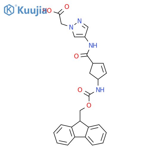 2-{4-4-({(9H-fluoren-9-yl)methoxycarbonyl}amino)cyclopent-2-ene-1-amido-1H-pyrazol-1-yl}acetic acid structure