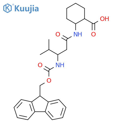 2-3-({(9H-fluoren-9-yl)methoxycarbonyl}amino)-4-methylpentanamidocyclohexane-1-carboxylic acid structure