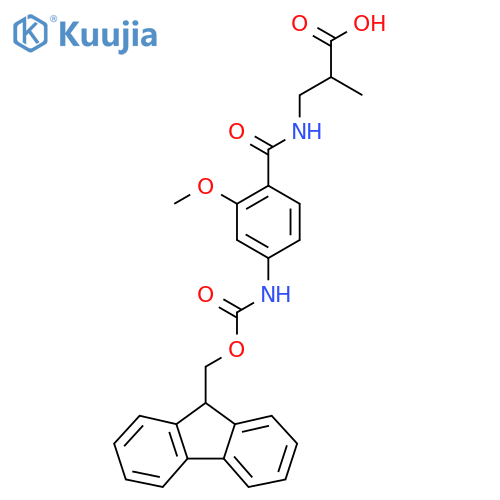 3-{4-({(9H-fluoren-9-yl)methoxycarbonyl}amino)-2-methoxyphenylformamido}-2-methylpropanoic acid structure