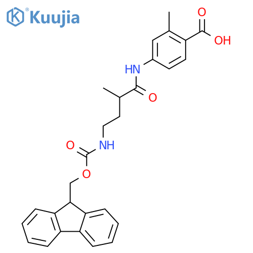 4-4-({(9H-fluoren-9-yl)methoxycarbonyl}amino)-2-methylbutanamido-2-methylbenzoic acid structure