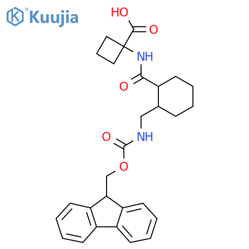1-{2-({(9H-fluoren-9-yl)methoxycarbonyl}amino)methylcyclohexaneamido}cyclobutane-1-carboxylic acid structure