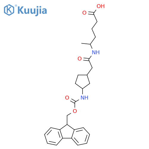 5-{2-3-({(9H-fluoren-9-yl)methoxycarbonyl}amino)cyclopentylacetamido}hexanoic acid structure