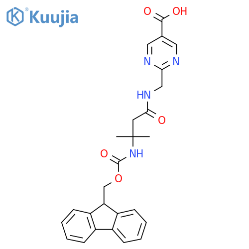 2-{3-({(9H-fluoren-9-yl)methoxycarbonyl}amino)-3-methylbutanamidomethyl}pyrimidine-5-carboxylic acid structure