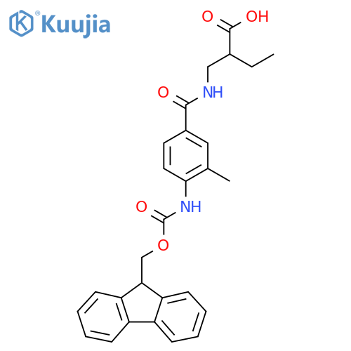 2-({4-({(9H-fluoren-9-yl)methoxycarbonyl}amino)-3-methylphenylformamido}methyl)butanoic acid structure