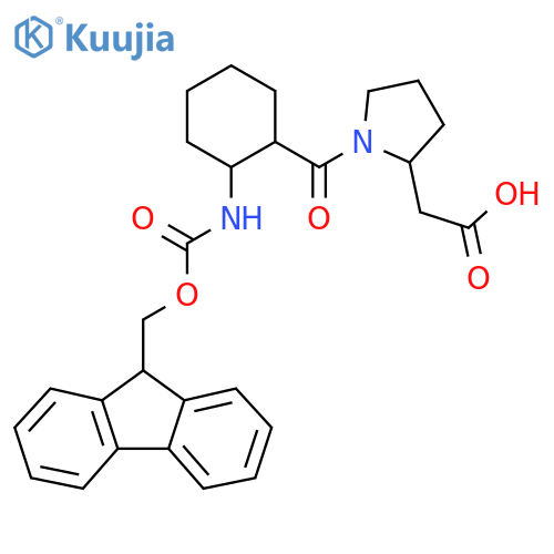 2-{1-2-({(9H-fluoren-9-yl)methoxycarbonyl}amino)cyclohexanecarbonylpyrrolidin-2-yl}acetic acid structure