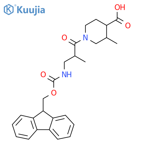 1-3-({(9H-fluoren-9-yl)methoxycarbonyl}amino)-2-methylpropanoyl-3-methylpiperidine-4-carboxylic acid structure