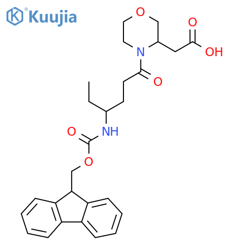 2-{4-4-({(9H-fluoren-9-yl)methoxycarbonyl}amino)hexanoylmorpholin-3-yl}acetic acid structure