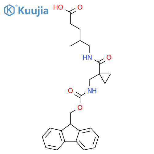 5-({1-({(9H-fluoren-9-yl)methoxycarbonyl}amino)methylcyclopropyl}formamido)-4-methylpentanoic acid structure