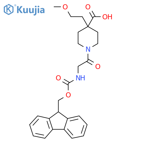 1-2-({(9H-fluoren-9-yl)methoxycarbonyl}amino)acetyl-4-(2-methoxyethyl)piperidine-4-carboxylic acid structure