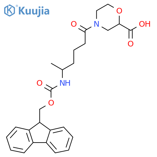 4-5-({(9H-fluoren-9-yl)methoxycarbonyl}amino)hexanoylmorpholine-2-carboxylic acid structure