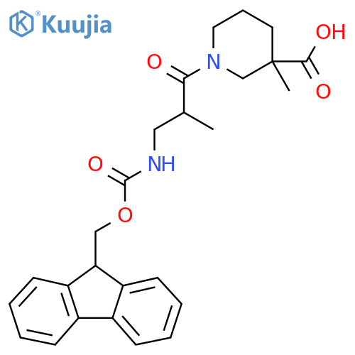 1-3-({(9H-fluoren-9-yl)methoxycarbonyl}amino)-2-methylpropanoyl-3-methylpiperidine-3-carboxylic acid structure