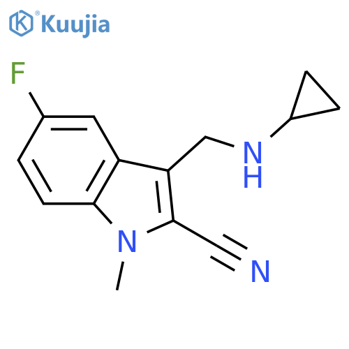 3-(cyclopropylamino)methyl-5-fluoro-1-methyl-1H-indole-2-carbonitrile structure