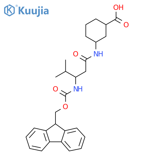 3-3-({(9H-fluoren-9-yl)methoxycarbonyl}amino)-4-methylpentanamidocyclohexane-1-carboxylic acid structure