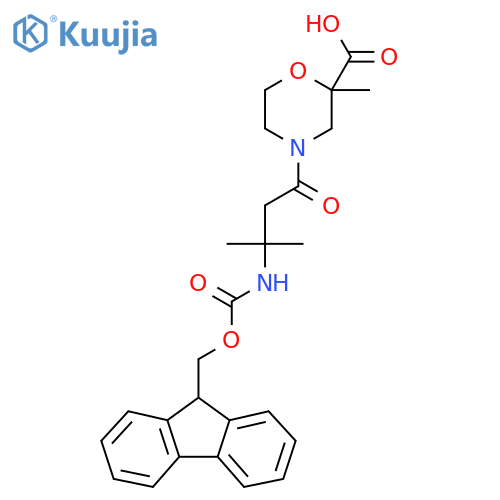 4-3-({(9H-fluoren-9-yl)methoxycarbonyl}amino)-3-methylbutanoyl-2-methylmorpholine-2-carboxylic acid structure