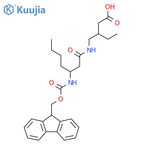 3-{3-({(9H-fluoren-9-yl)methoxycarbonyl}amino)heptanamidomethyl}pentanoic acid structure