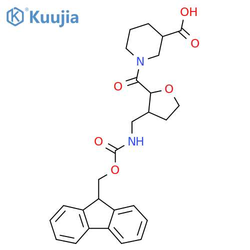 1-{3-({(9H-fluoren-9-yl)methoxycarbonyl}amino)methyloxolane-2-carbonyl}piperidine-3-carboxylic acid structure