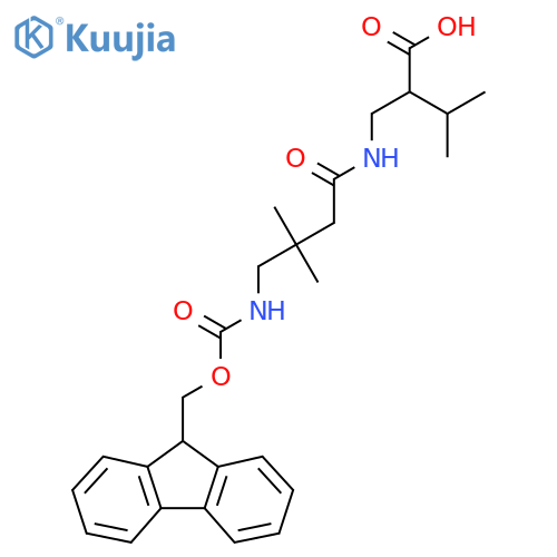 2-{4-({(9H-fluoren-9-yl)methoxycarbonyl}amino)-3,3-dimethylbutanamidomethyl}-3-methylbutanoic acid structure