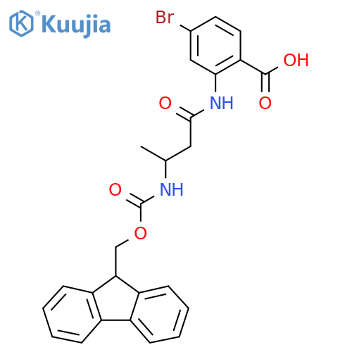 4-bromo-2-3-({(9H-fluoren-9-yl)methoxycarbonyl}amino)butanamidobenzoic acid structure