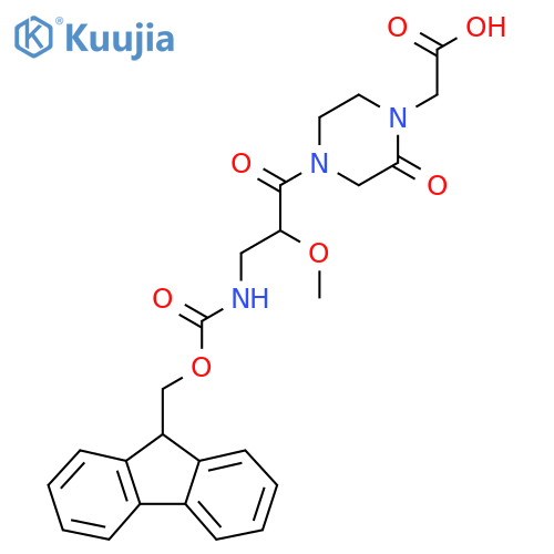 2-{4-3-({(9H-fluoren-9-yl)methoxycarbonyl}amino)-2-methoxypropanoyl-2-oxopiperazin-1-yl}acetic acid structure
