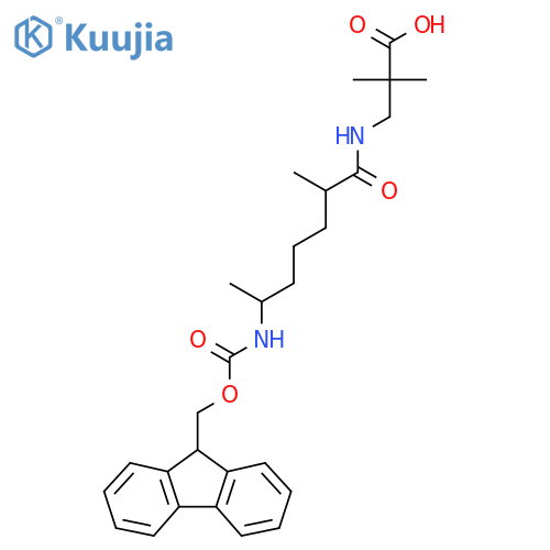 3-6-({(9H-fluoren-9-yl)methoxycarbonyl}amino)-2-methylheptanamido-2,2-dimethylpropanoic acid structure