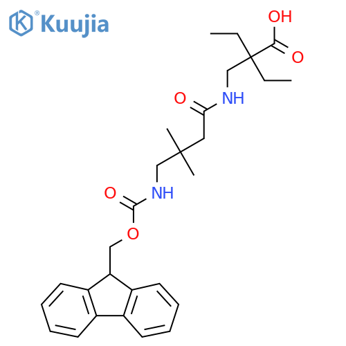 2-ethyl-2-{4-({(9H-fluoren-9-yl)methoxycarbonyl}amino)-3,3-dimethylbutanamidomethyl}butanoic acid structure