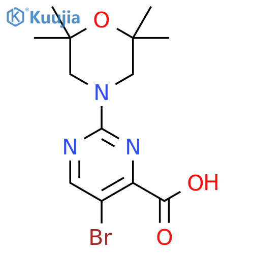 5-Bromo-2-(2,2,6,6-tetramethylmorpholin-4-yl)pyrimidine-4-carboxylic acid structure