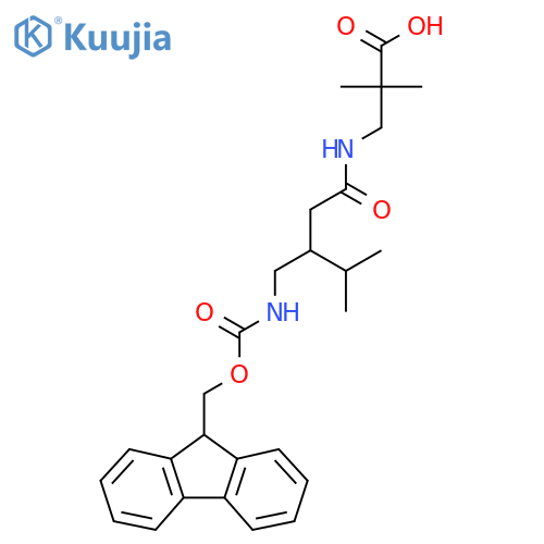3-{3-({(9H-fluoren-9-yl)methoxycarbonyl}amino)methyl-4-methylpentanamido}-2,2-dimethylpropanoic acid structure
