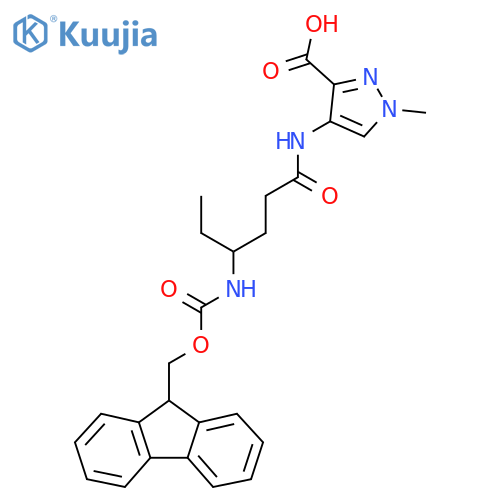 4-4-({(9H-fluoren-9-yl)methoxycarbonyl}amino)hexanamido-1-methyl-1H-pyrazole-3-carboxylic acid structure