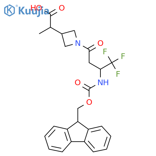 2-{1-3-({(9H-fluoren-9-yl)methoxycarbonyl}amino)-4,4,4-trifluorobutanoylazetidin-3-yl}propanoic acid structure