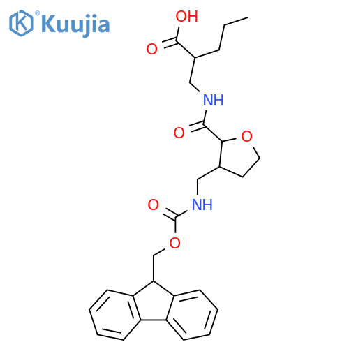 2-({3-({(9H-fluoren-9-yl)methoxycarbonyl}amino)methyloxolan-2-yl}formamido)methylpentanoic acid structure