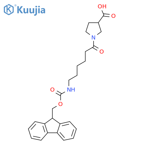 1-6-({(9H-fluoren-9-yl)methoxycarbonyl}amino)hexanoylpyrrolidine-3-carboxylic acid structure