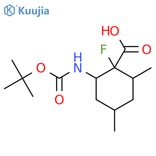 2-{(tert-butoxy)carbonylamino}-1-fluoro-4,6-dimethylcyclohexane-1-carboxylic acid structure