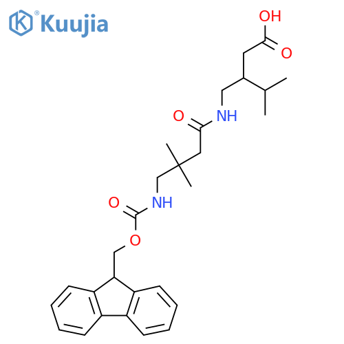 3-{4-({(9H-fluoren-9-yl)methoxycarbonyl}amino)-3,3-dimethylbutanamidomethyl}-4-methylpentanoic acid structure