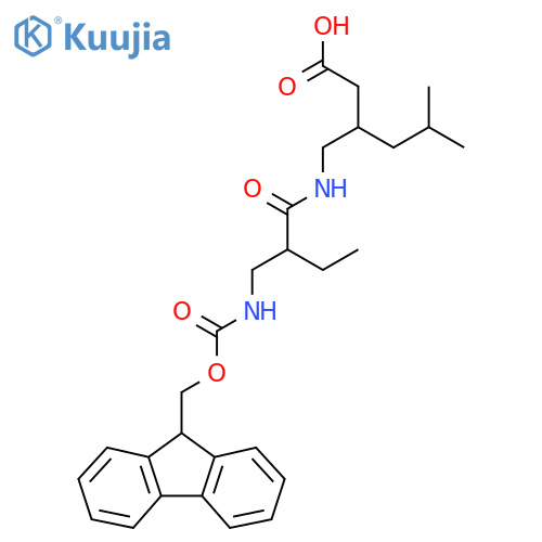 3-({2-({(9H-fluoren-9-yl)methoxycarbonyl}amino)methylbutanamido}methyl)-5-methylhexanoic acid structure