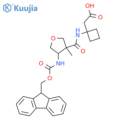 2-{1-4-({(9H-fluoren-9-yl)methoxycarbonyl}amino)-3-methyloxolane-3-amidocyclobutyl}acetic acid structure