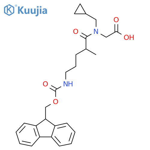 2-N-(cyclopropylmethyl)-5-({(9H-fluoren-9-yl)methoxycarbonyl}amino)-2-methylpentanamidoacetic acid structure
