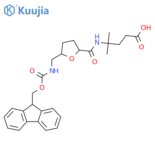 4-({5-({(9H-fluoren-9-yl)methoxycarbonyl}amino)methyloxolan-2-yl}formamido)-4-methylpentanoic acid structure