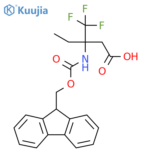 3-({(9H-fluoren-9-yl)methoxycarbonyl}amino)-3-(trifluoromethyl)pentanoic acid structure